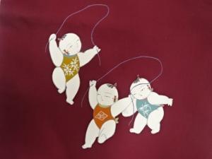 アンティーク　塩瀬　手描き　御所人形模様名古屋帯